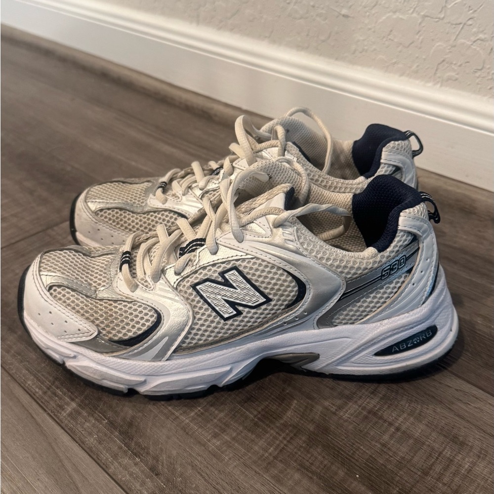 New Balance White and Navy Athletic Shoes
